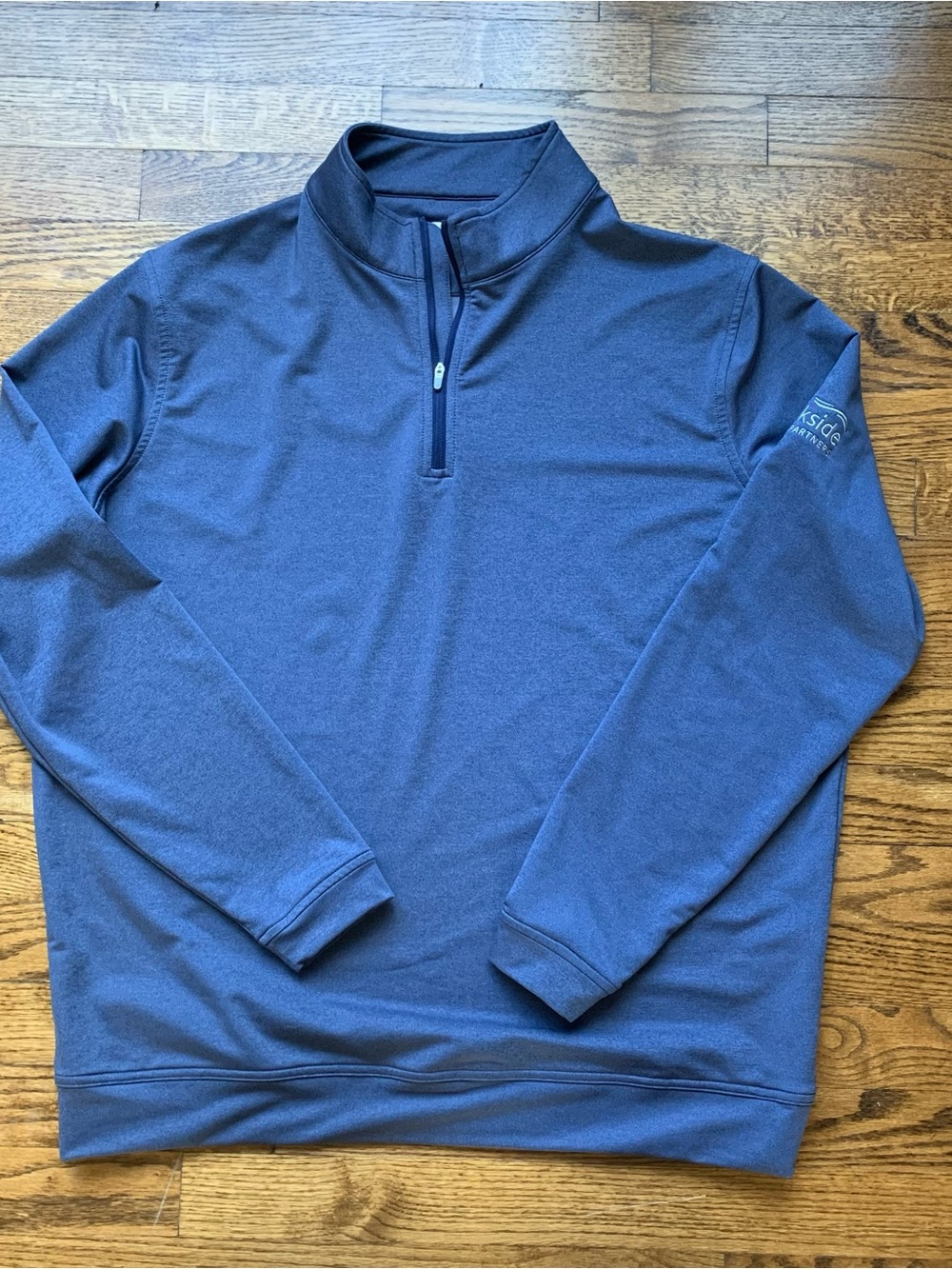 Peter Millar Men’s 1/4 Zip Perth Performance Blue Melange Long Sleeve Sz L LOGO - Picture 2 of 4